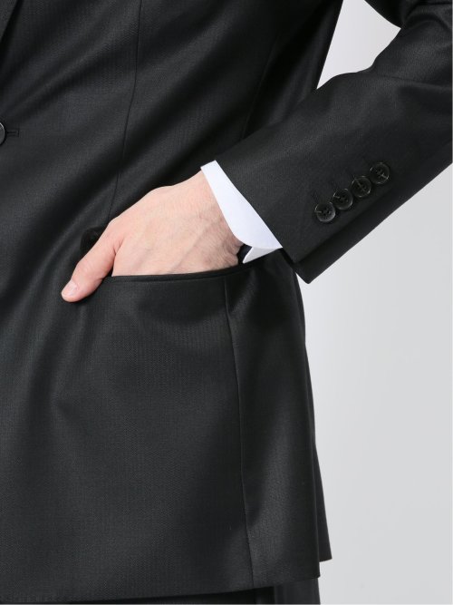 ウール混ストレッチ スリムフィット 2ボタン3ピーススーツ シャドーストライプ黒