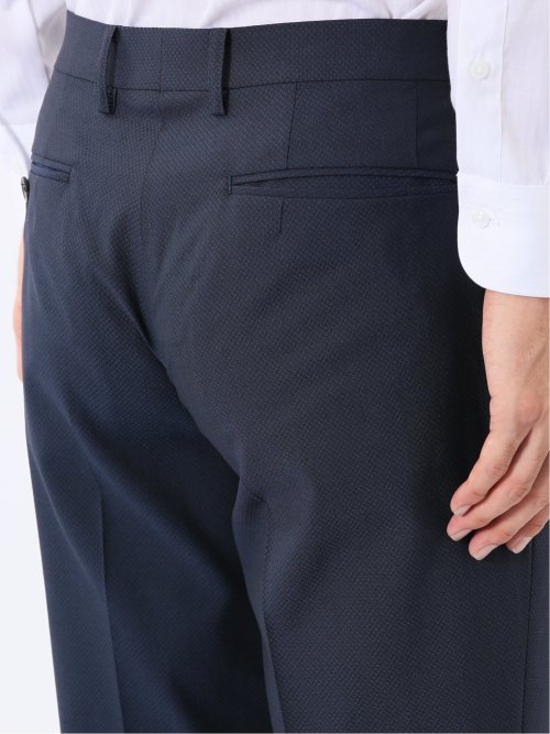 スーツ メンズ 上下 セットアップ スリーピース ビジネス ストレッチ 2つボタン スリム ベスト付き ウール混 光沢 組織無地 紺