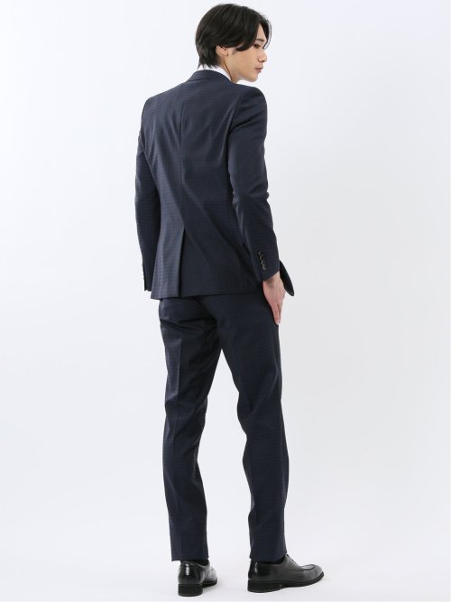 超光沢ウール混ストレッチ スリムフィット 2ボタン3ピーススーツ