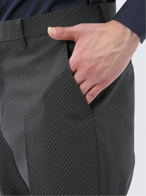 超光沢ウール混ストレッチ スリムフィット 2ボタン3ピーススーツ シャドーカルゼグレー