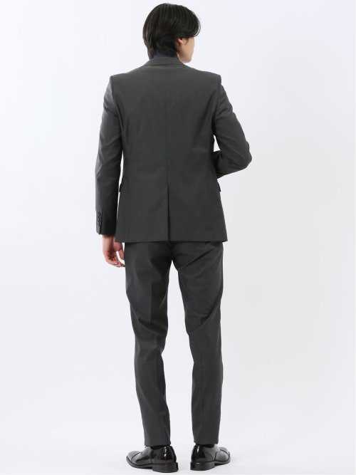 超光沢ウール混ストレッチ スリムフィット 2ボタン3ピーススーツ シャドーカルゼグレー