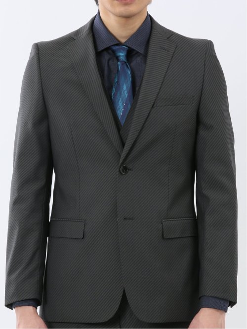 超光沢ウール混ストレッチ スリムフィット 2ボタン3ピーススーツ シャドーカルゼグレー