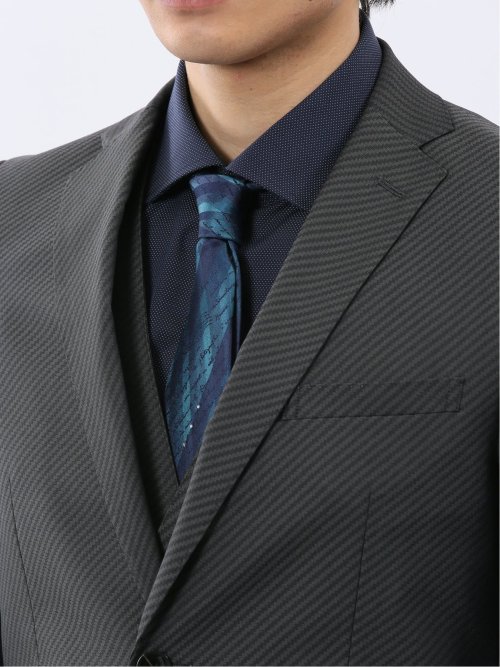 超光沢ウール混ストレッチ スリムフィット 2ボタン3ピーススーツ シャドーカルゼグレー