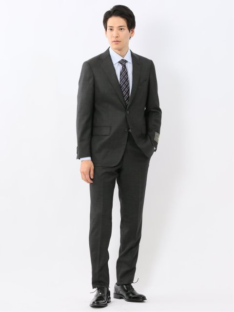 ウール100% レギュラーフィット 2ボタン2ピーススーツ 杢グレー