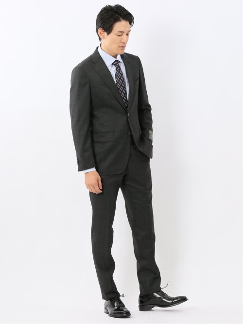 ウール100% レギュラーフィット 2ボタン2ピーススーツ 杢グレー