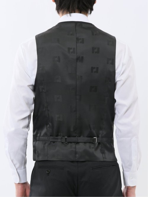 超光沢ウール混ストレッチ スリムフィット 2ボタン3ピーススーツ シャドーストライプ黒