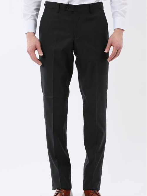 超光沢ウール混ストレッチ スリムフィット 2ボタン3ピーススーツ シャドーストライプ黒