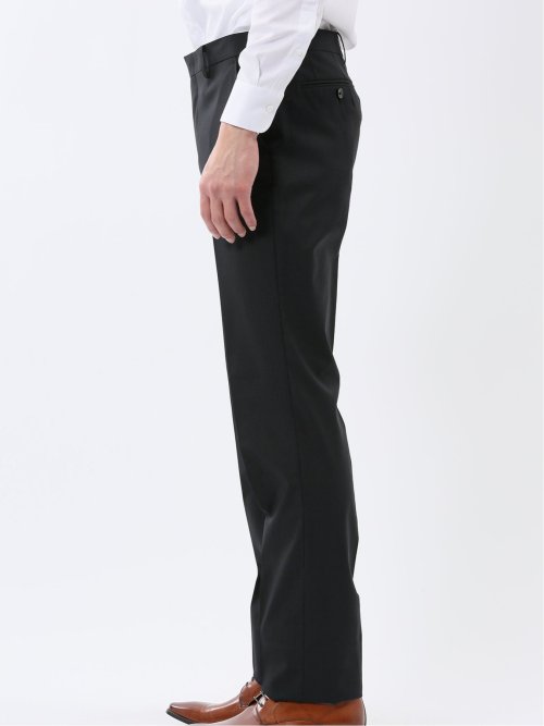 超光沢ウール混ストレッチ スリムフィット 2ボタン3ピーススーツ シャドーストライプ黒