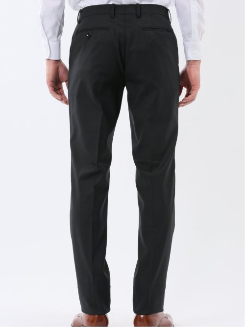 超光沢ウール混ストレッチ スリムフィット 2ボタン3ピーススーツ シャドーストライプ黒