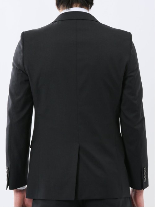 超光沢ウール混ストレッチ スリムフィット 2ボタン3ピーススーツ シャドーストライプ黒