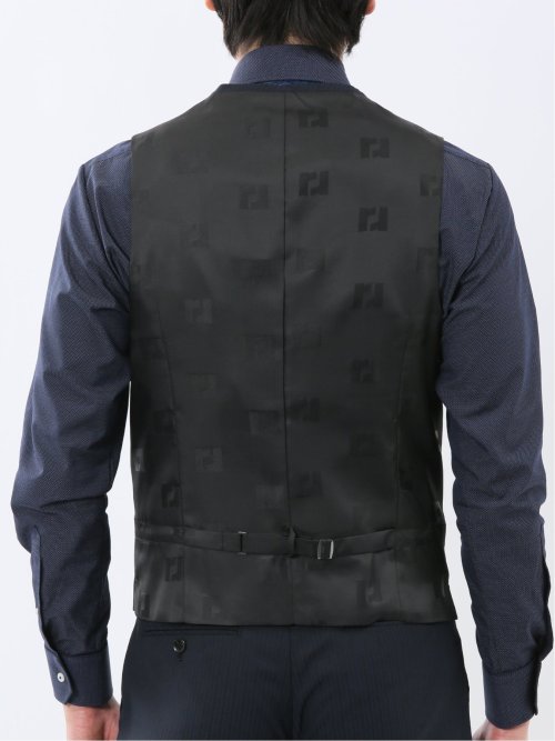 超光沢ウール混ストレッチ スリムフィット 2ボタン3ピーススーツ シャドーストライプ紺