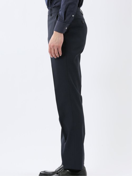 超光沢ウール混ストレッチ スリムフィット 2ボタン3ピーススーツ シャドーストライプ紺