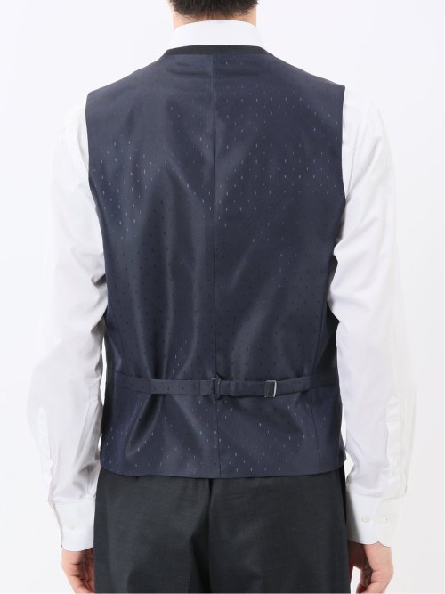 光沢ウール混 スリムフィット 2ボタン3ピーススーツ メランジ紺