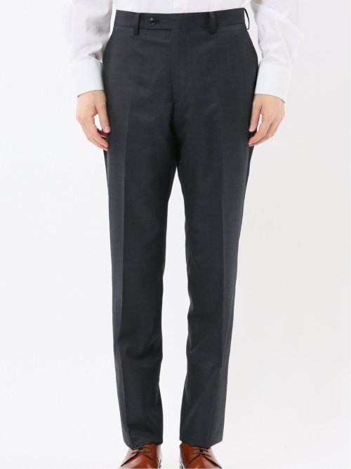 光沢ウール混 スリムフィット 2ボタン3ピーススーツ メランジ紺