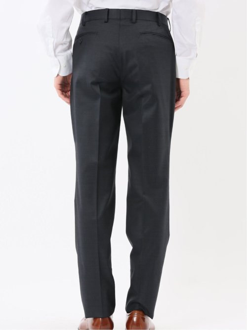 光沢ウール混 スリムフィット 2ボタン3ピーススーツ メランジ紺