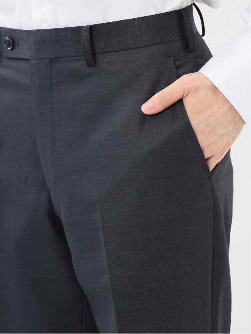 光沢ウール混 スリムフィット 2ボタン3ピーススーツ メランジ紺