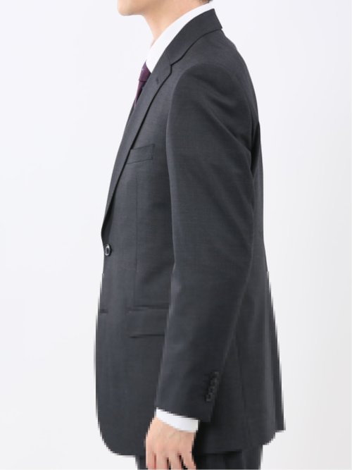 光沢ウール混 スリムフィット 2ボタン3ピーススーツ メランジ紺