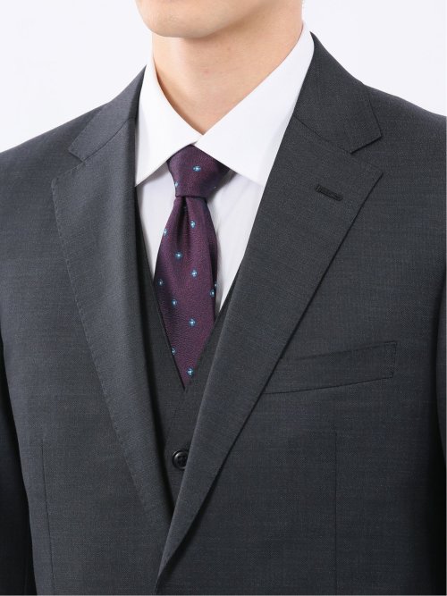 光沢ウール混 スリムフィット 2ボタン3ピーススーツ メランジ紺