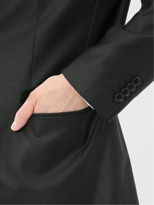 光沢ウール混 スリムフィット 2ボタン3ピーススーツ シャドーストライプ黒