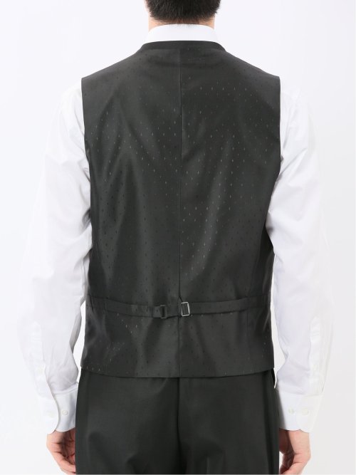 光沢ウール混 スリムフィット 2ボタン3ピーススーツ シャドーストライプ黒