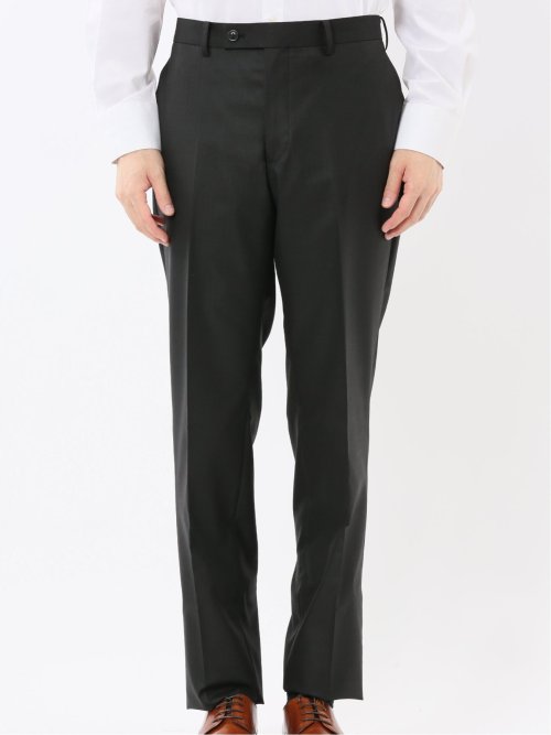 光沢ウール混 スリムフィット 2ボタン3ピーススーツ シャドーストライプ黒