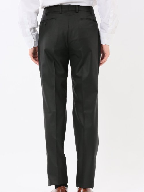 光沢ウール混 スリムフィット 2ボタン3ピーススーツ シャドーストライプ黒