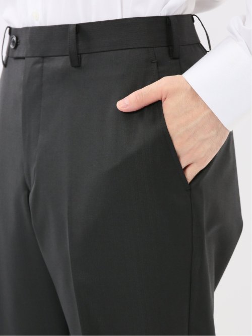 光沢ウール混 スリムフィット 2ボタン3ピーススーツ シャドーストライプ黒