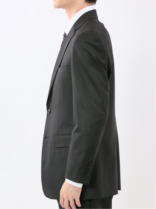 光沢ウール混 スリムフィット 2ボタン3ピーススーツ シャドーストライプ黒