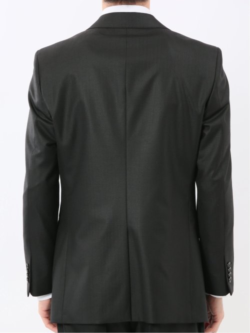 光沢ウール混 スリムフィット 2ボタン3ピーススーツ シャドーストライプ黒