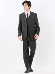 光沢ウール混 レギュラーフィット 2ボタン3ピーススーツ メランジグレー
