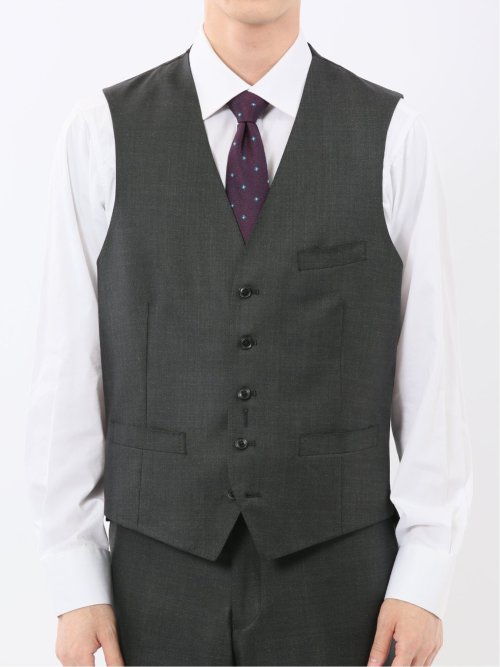 光沢ウール混 レギュラーフィット 2ボタン3ピーススーツ メランジグレー