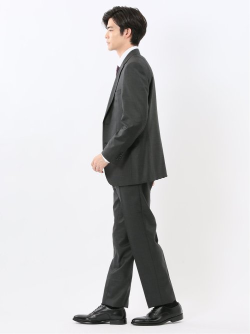 光沢ウール混 レギュラーフィット 2ボタン3ピーススーツ メランジグレー