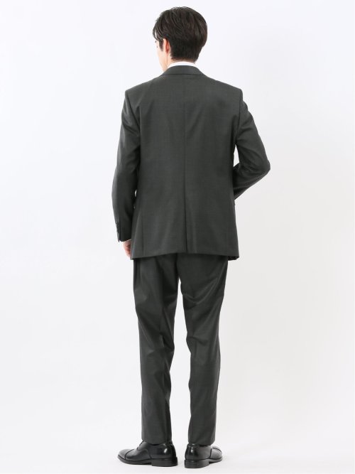 光沢ウール混 レギュラーフィット 2ボタン3ピーススーツ メランジグレー