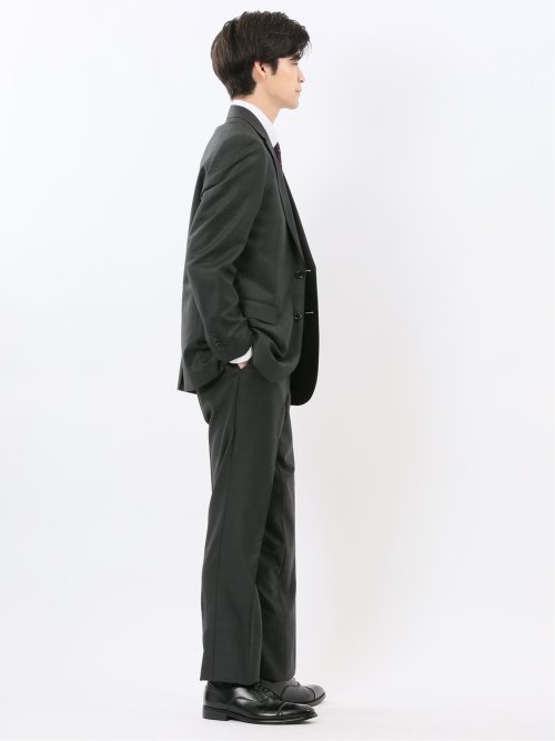 光沢ウール混 レギュラーフィット 2ボタン3ピーススーツ メランジグレー