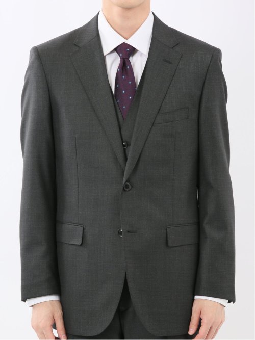 光沢ウール混 レギュラーフィット 2ボタン3ピーススーツ メランジグレー