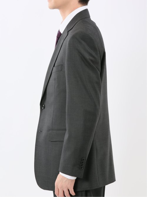 光沢ウール混 レギュラーフィット 2ボタン3ピーススーツ メランジグレー