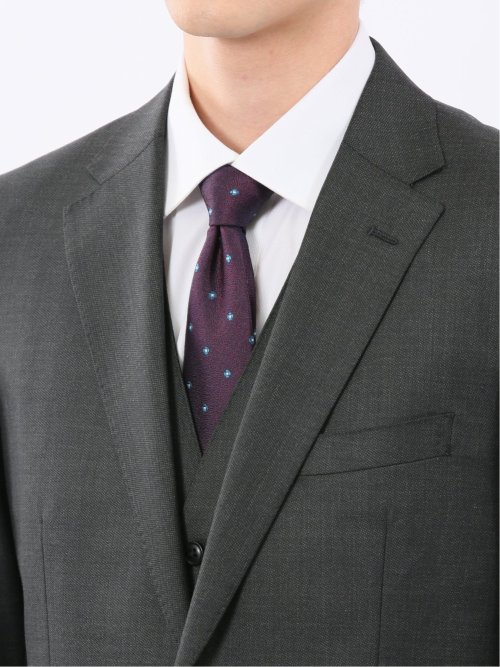 光沢ウール混 レギュラーフィット 2ボタン3ピーススーツ メランジグレー