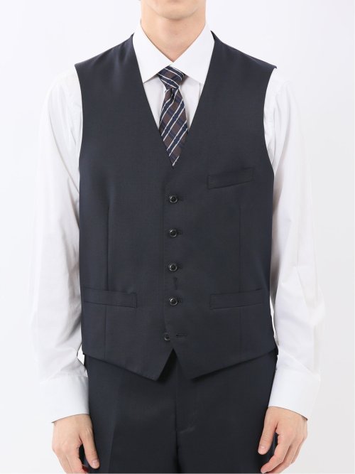 光沢ウール混 レギュラーフィット 2ボタン3ピーススーツ ツイル紺