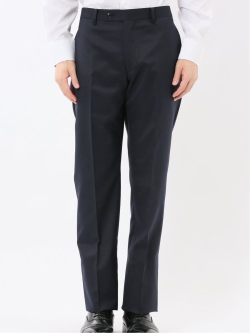 光沢ウール混 レギュラーフィット 2ボタン3ピーススーツ ツイル紺