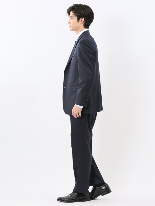 光沢ウール混 レギュラーフィット 2ボタン3ピーススーツ ツイル紺