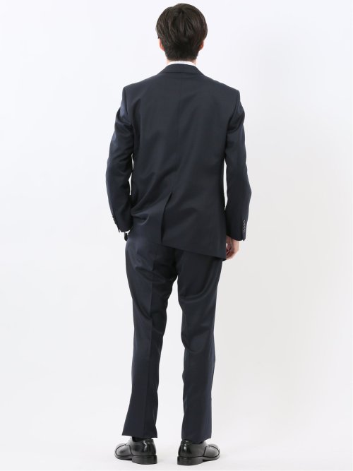 光沢ウール混 レギュラーフィット 2ボタン3ピーススーツ ツイル紺(S 75