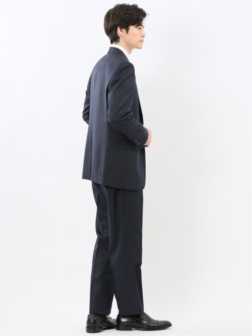 光沢ウール混 レギュラーフィット 2ボタン3ピーススーツ ツイル紺