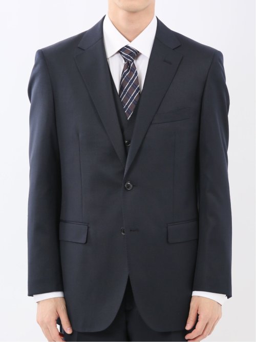 光沢ウール混 レギュラーフィット 2ボタン3ピーススーツ ツイル紺