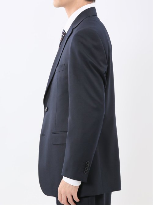 光沢ウール混 レギュラーフィット 2ボタン3ピーススーツ ツイル紺