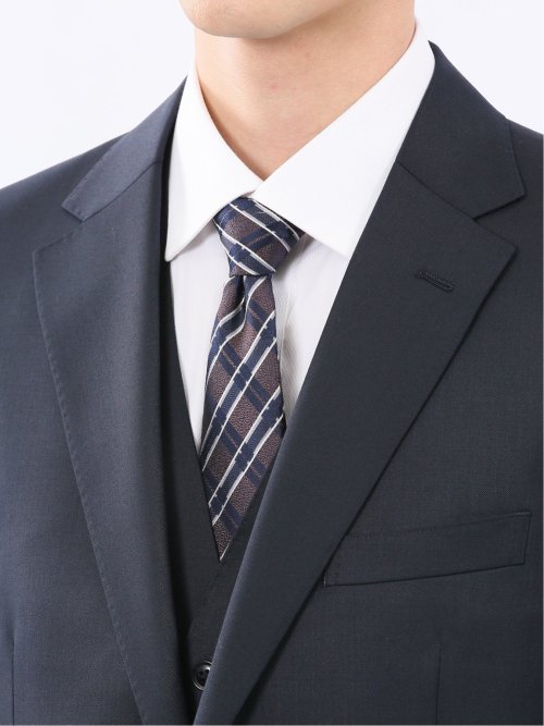 光沢ウール混 レギュラーフィット 2ボタン3ピーススーツ ツイル紺