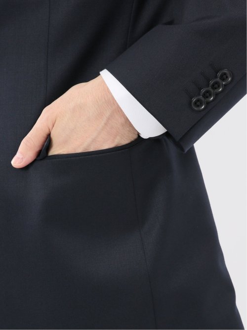 光沢ウール混 レギュラーフィット 2ボタン3ピーススーツ ツイル紺