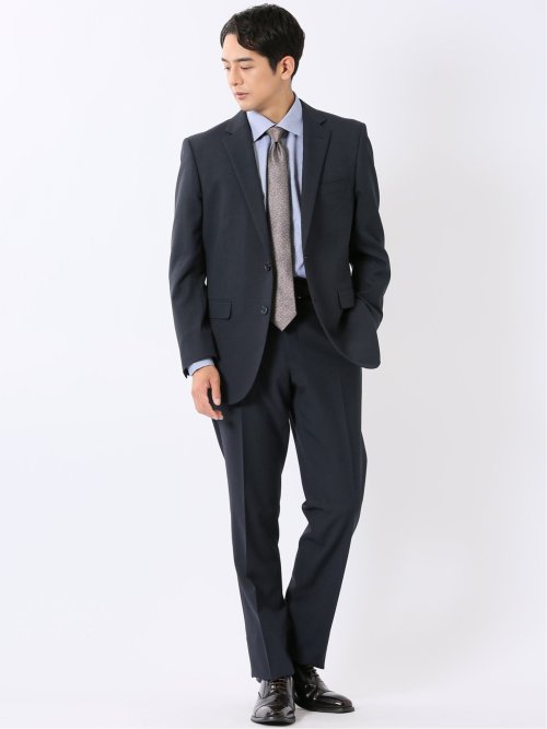最終処分[タカキュー] スーツパンツセット クリアエフェクト スリムフィット スリムフィット ツーピーススーツ 組織柄 こげ茶 S｜メンズ