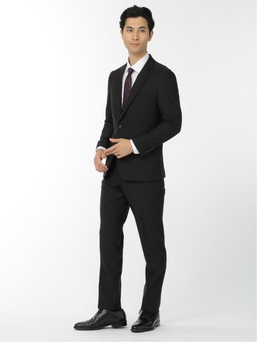 ストレッチウォッシャブル スリムフィット 2ボタン2ピース リクルートスーツ 黒無地