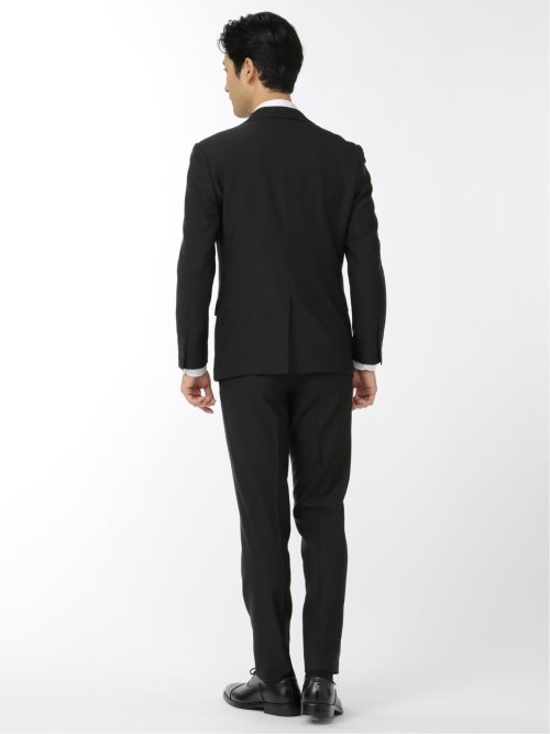 ストレッチウォッシャブル スリムフィット 2ボタン2ピース リクルートスーツ 黒無地