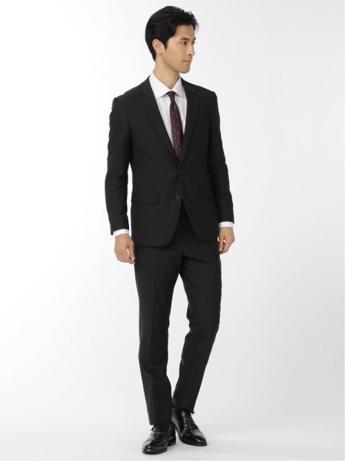 ストレッチウォッシャブル スリムフィット 2ボタン2ピース リクルートスーツ 黒無地